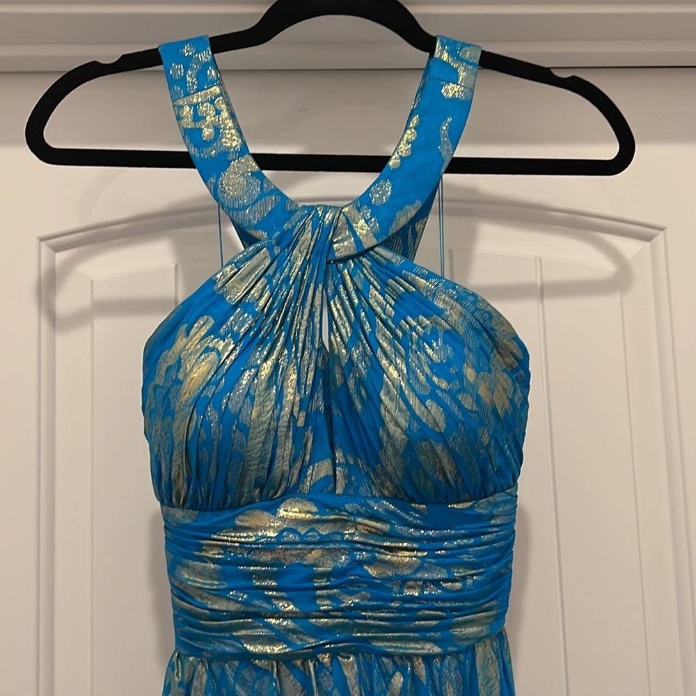 STUNNING!!! ‘Aidan Mattox’ Torquoise and gold foil dress!
